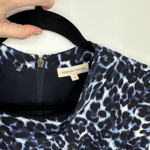 Rebecca Taylor Lynx Blue Leopard Print Mini Fit-n-Flare Dress Blue Size 4 - Picture 7 of 10